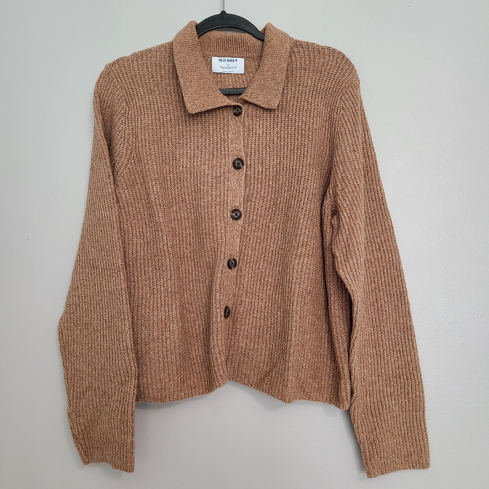 Old Navy SoSoft Minimal Neutral Collard Button Up Beige Tan Cardigan Waffle XL